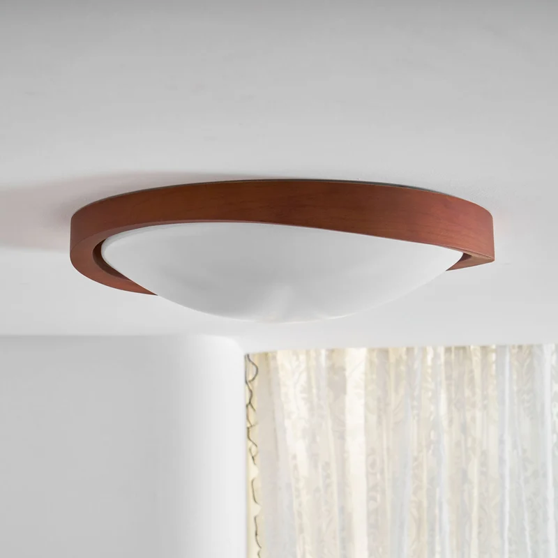 Houten Plafondlamp met Gebogen Rand – Scandinavisch Design met Walnoot Afwerking & Warme Verlichting voor Woonkamer Slaapkamer | Sansoti