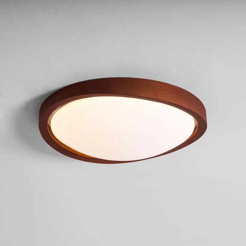 Houten Plafondlamp met Gebogen Rand – Scandinavisch Design met Walnoot Afwerking & Warme Verlichting voor Woonkamer Slaapkamer | Sansoti