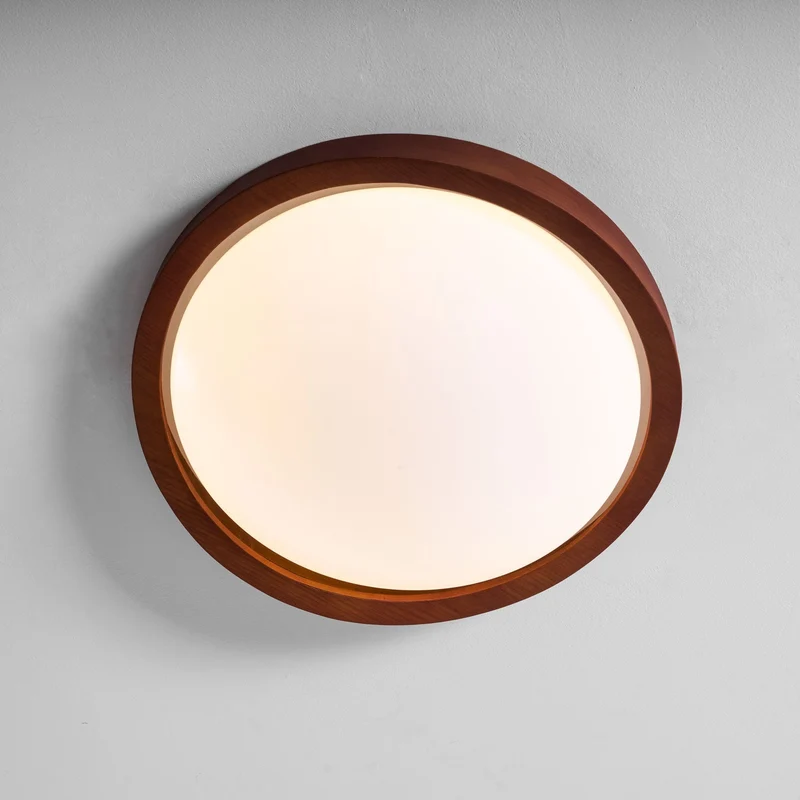 Houten Plafondlamp met Gebogen Rand – Scandinavisch Design met Walnoot Afwerking & Warme Verlichting voor Woonkamer Slaapkamer | Sansoti