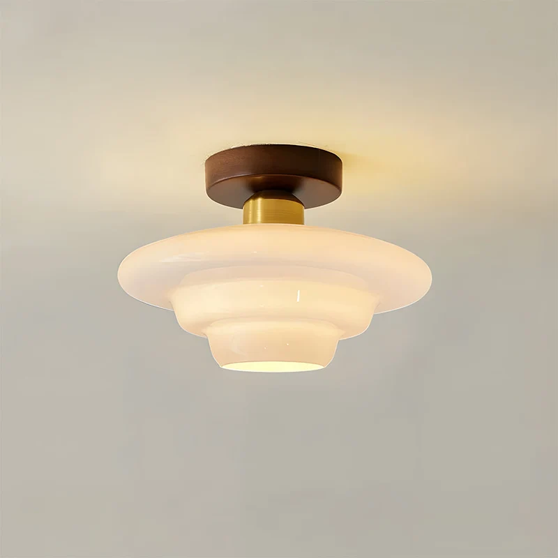 Plafondlamp Walnoot Hout Glas Scandinavisch E27 Hal Gang Keuken Eetkamer Nordic Naturel Koper | Sansoti