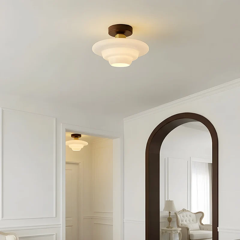 Plafondlamp Walnoot Hout Glas Scandinavisch E27 Hal Gang Keuken Eetkamer Nordic Naturel Koper | Sansoti