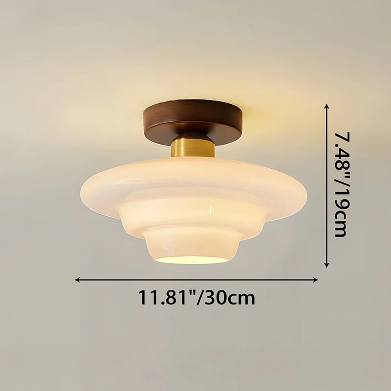 Plafondlamp Walnoot Hout Glas Scandinavisch E27 Hal Gang Keuken Eetkamer Nordic Naturel Koper | Sansoti