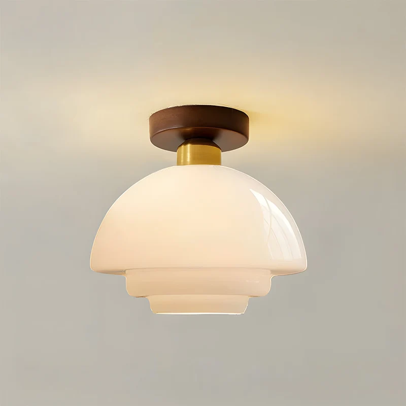 Plafondlamp Walnoot Hout Glas Scandinavisch E27 Hal Gang Keuken Eetkamer Nordic Naturel Koper | Sansoti