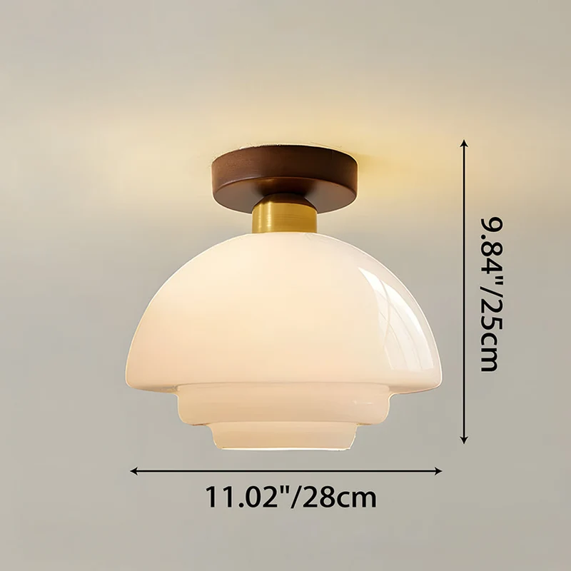 Plafondlamp Walnoot Hout Glas Scandinavisch E27 Hal Gang Keuken Eetkamer Nordic Naturel Koper | Sansoti