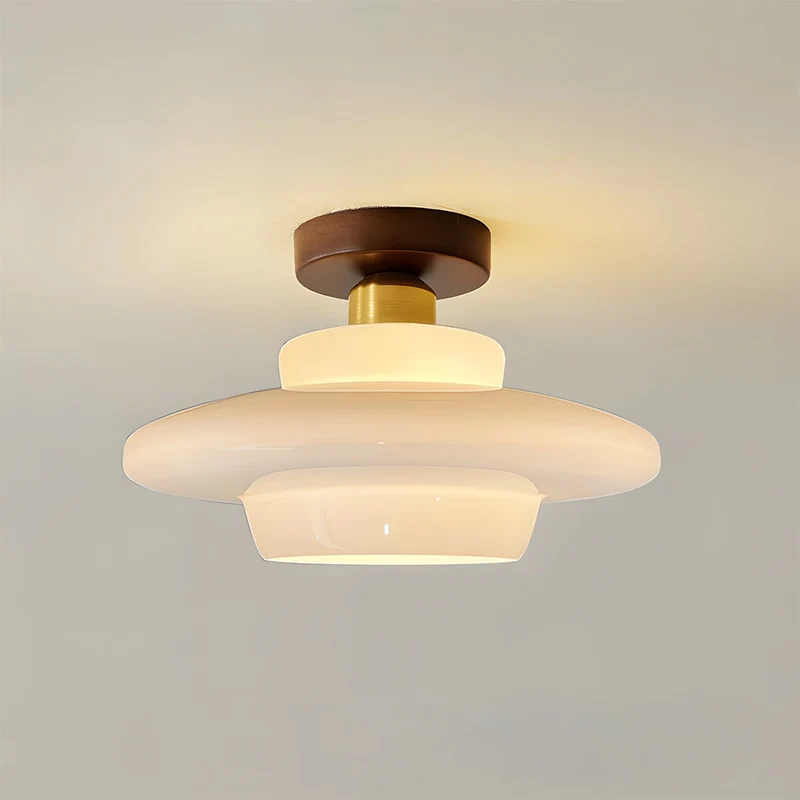 Plafondlamp Walnoot Hout Glas Scandinavisch E27 Hal Gang Keuken Eetkamer Nordic Naturel Koper | Sansoti