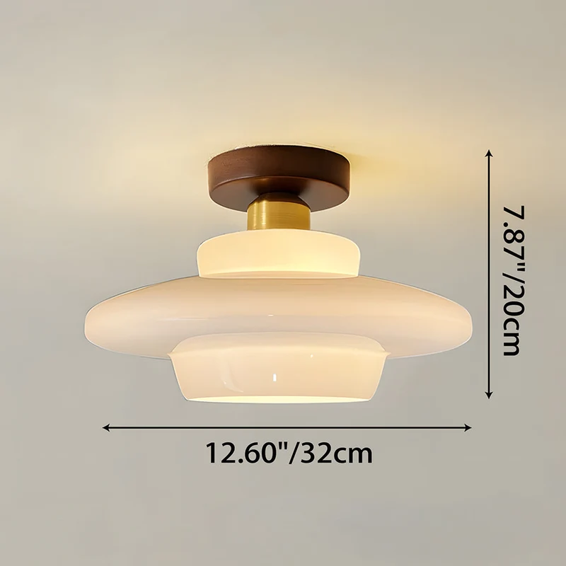 Plafondlamp Walnoot Hout Glas Scandinavisch E27 Hal Gang Keuken Eetkamer Nordic Naturel Koper | Sansoti
