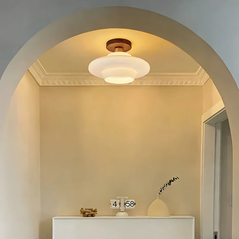 Plafondlamp Walnoot Hout Glas Scandinavisch E27 Hal Gang Keuken Eetkamer Nordic Naturel Koper | Sansoti