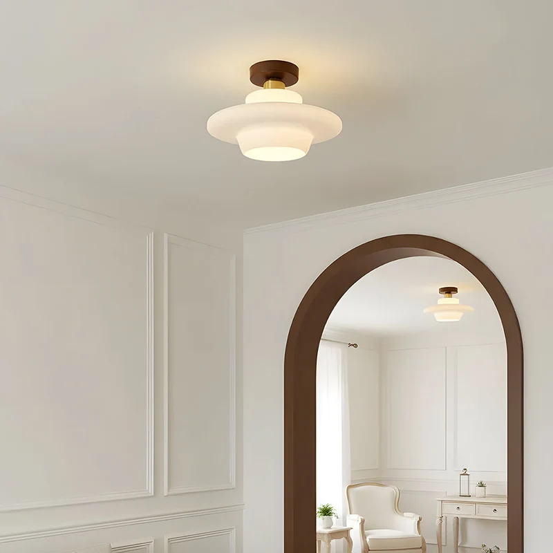 Plafondlamp Walnoot Hout Glas Scandinavisch E27 Hal Gang Keuken Eetkamer Nordic Naturel Koper | Sansoti