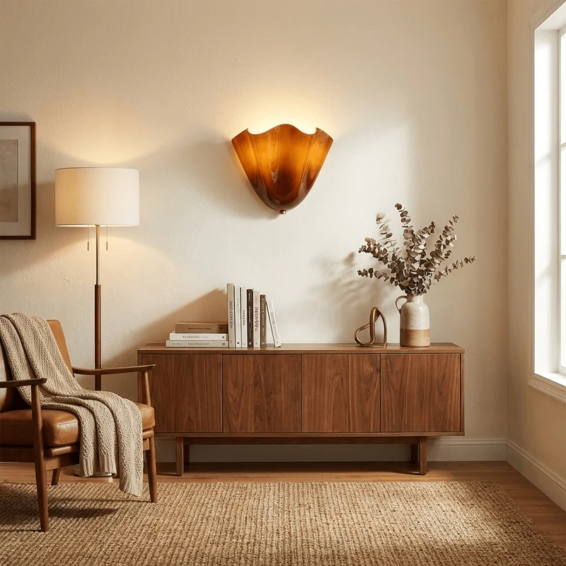Petalia Wandlamp — Sculptural Petal-Geïnspireerde Glazen Wandverlichting met G9 Fitting en Hardwired Installatie (28 × 25 × 13 cm) | Sansoti