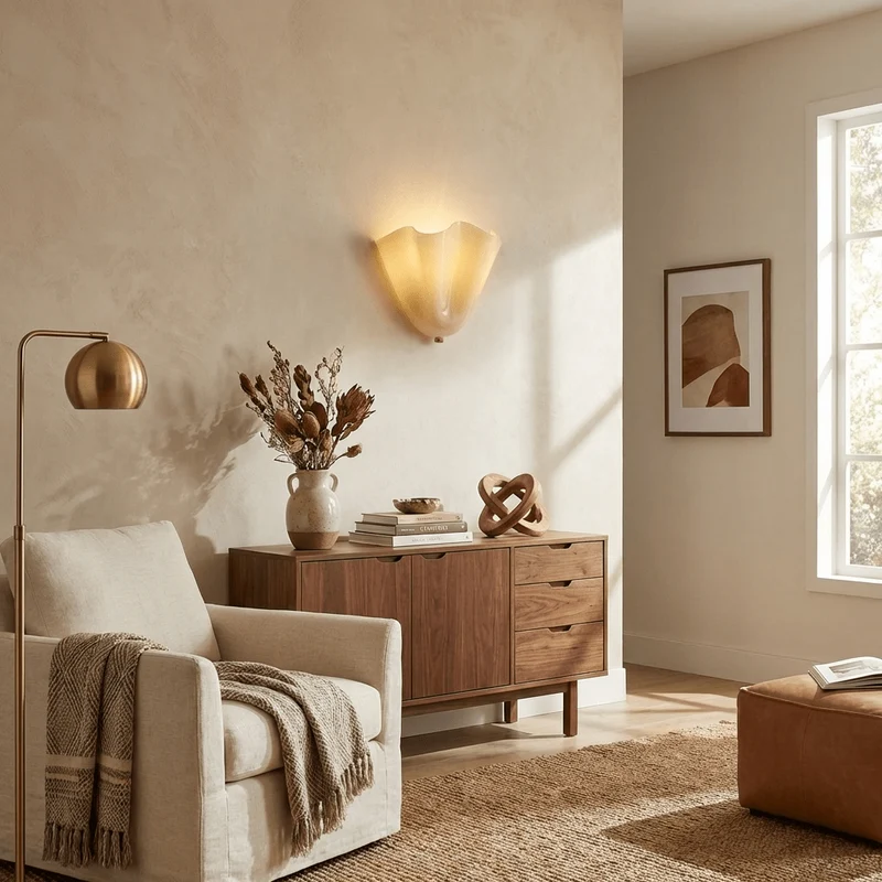 Petalia Wandlamp — Sculptural Petal-Geïnspireerde Glazen Wandverlichting met G9 Fitting en Hardwired Installatie (28 × 25 × 13 cm) | Sansoti