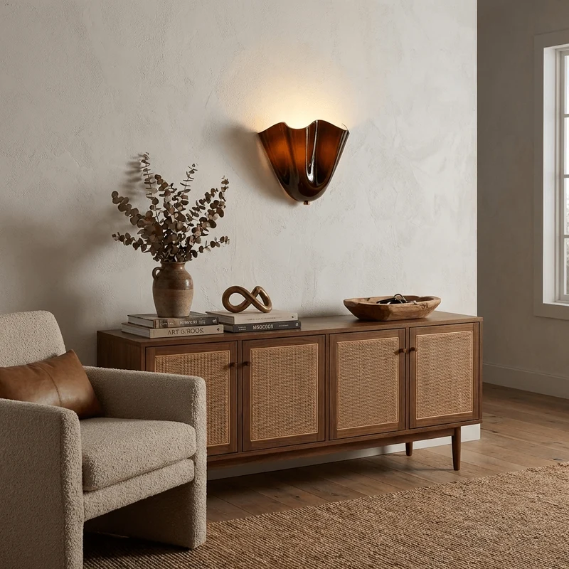 Petalia Wandlamp — Sculptural Petal-Geïnspireerde Glazen Wandverlichting met G9 Fitting en Hardwired Installatie (28 × 25 × 13 cm) | Sansoti
