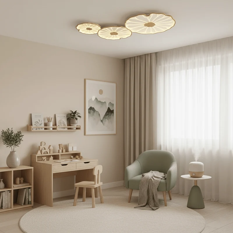 Plafondlamp Lotusbladmotief – Acryl Afwerking 6 Maten Houtnerf Warmwit Scandinavisch Design Eetkamerlamp | Sansoti