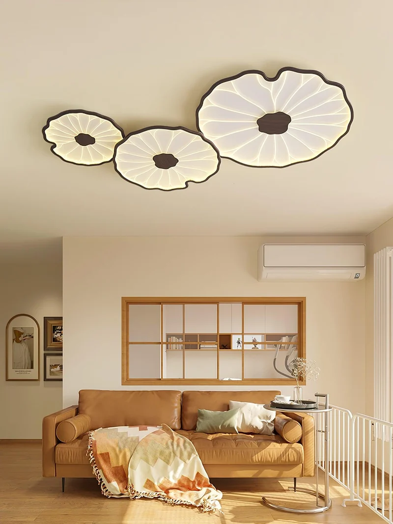 Plafondlamp Lotusbladmotief – Acryl Afwerking 6 Maten Houtnerf Warmwit Scandinavisch Design Eetkamerlamp | Sansoti