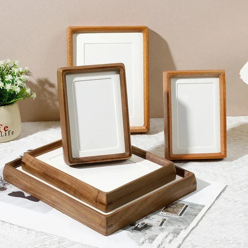 Fotolijst A4 Massief Hout Walnoot Afgeronde Hoeken 21x29,7 cm Acrylglas Staand Hangend | Sansoti