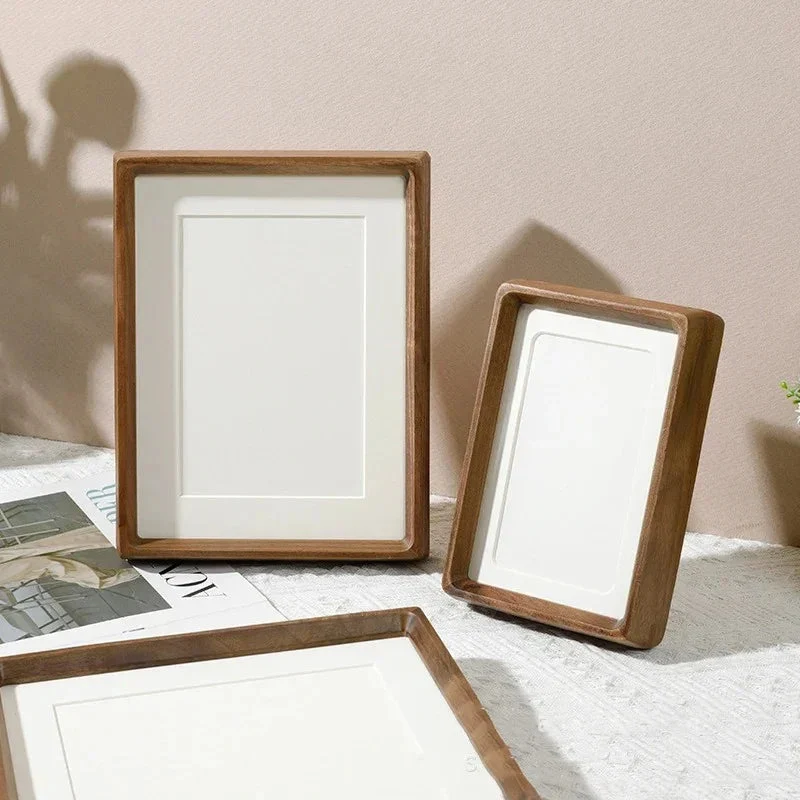 Fotolijst A4 Massief Hout Walnoot Afgeronde Hoeken 21x29,7 cm Acrylglas Staand Hangend | Sansoti