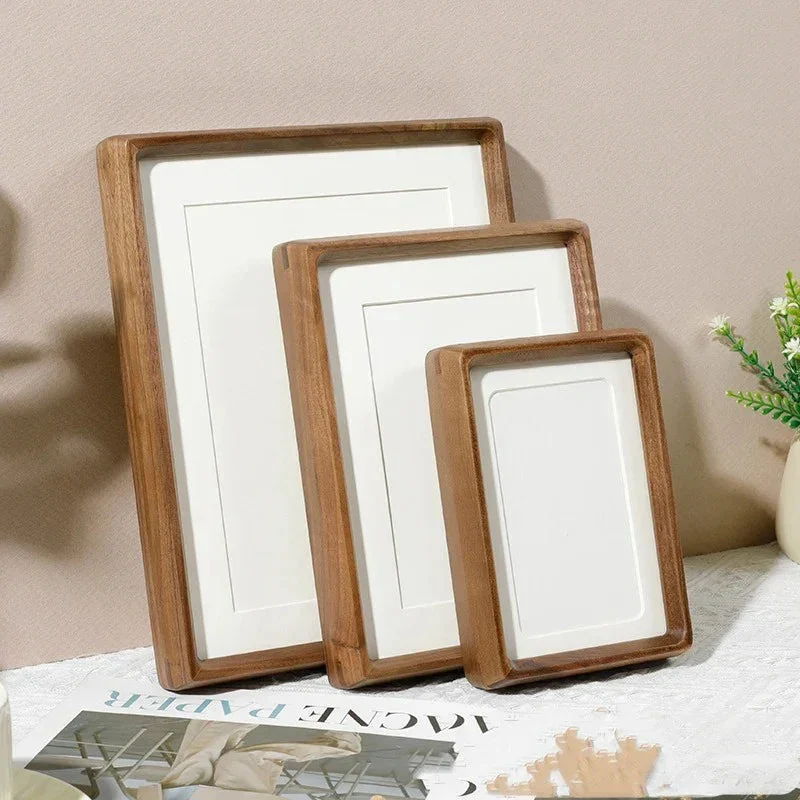 Fotolijst A4 Massief Hout Walnoot Afgeronde Hoeken 21x29,7 cm Acrylglas Staand Hangend | Sansoti