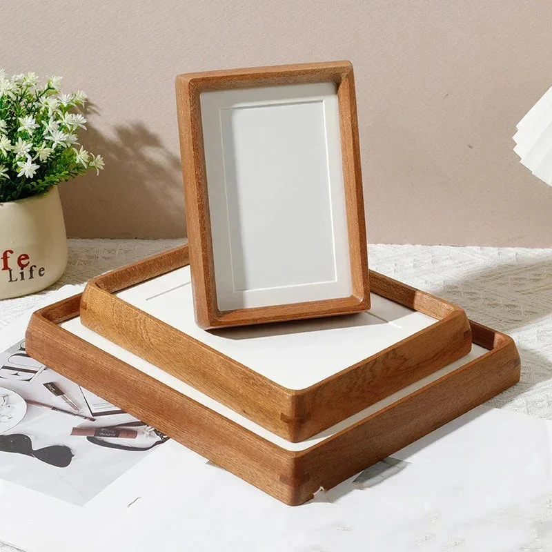 Fotolijst A4 Massief Hout Walnoot Afgeronde Hoeken 21x29,7 cm Acrylglas Staand Hangend | Sansoti