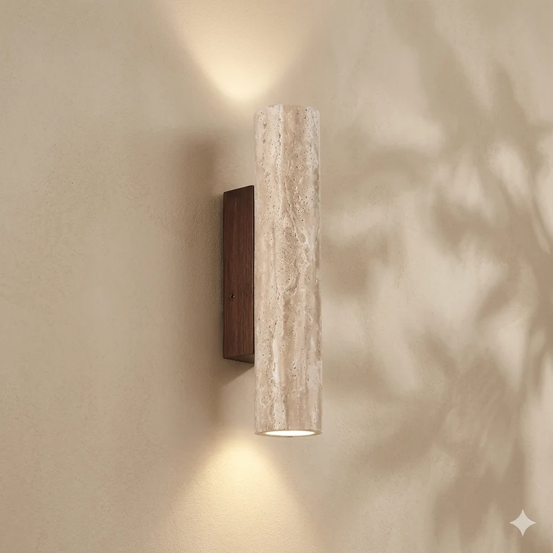 Wandlamp Slaapkamer LED Travertin Natuursteen 28-32 cm Warm Wit Up- en Downlight Bedlamp | Sansoti