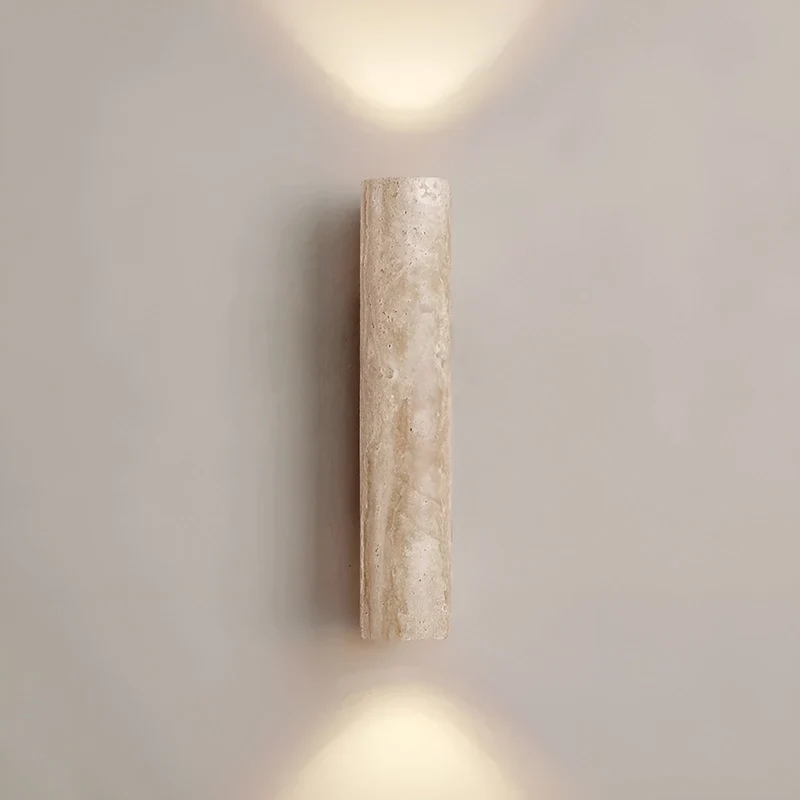 Wandlamp Slaapkamer LED Travertin Natuursteen 28-32 cm Warm Wit Up- en Downlight Bedlamp | Sansoti