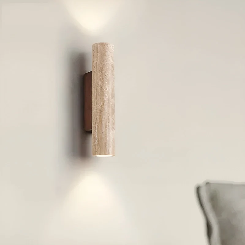 Wandlamp Slaapkamer LED Travertin Natuursteen 28-32 cm Warm Wit Up- en Downlight Bedlamp | Sansoti