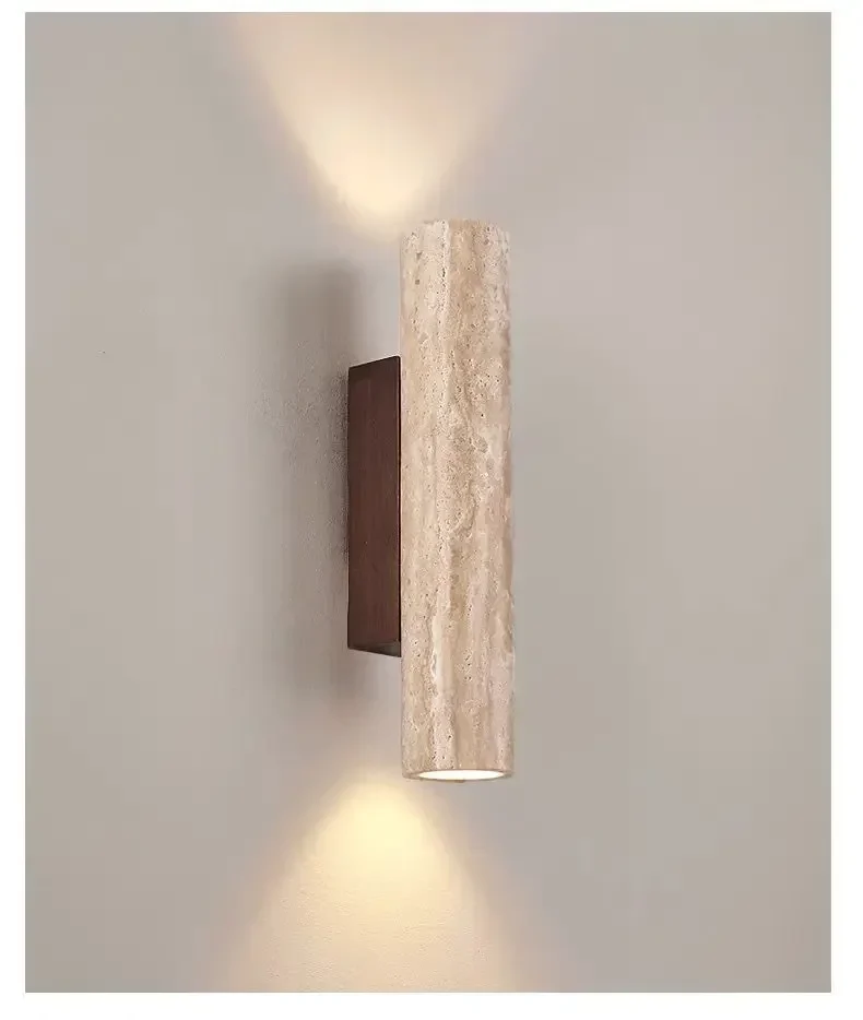 Wandlamp Slaapkamer LED Travertin Natuursteen 28-32 cm Warm Wit Up- en Downlight Bedlamp | Sansoti