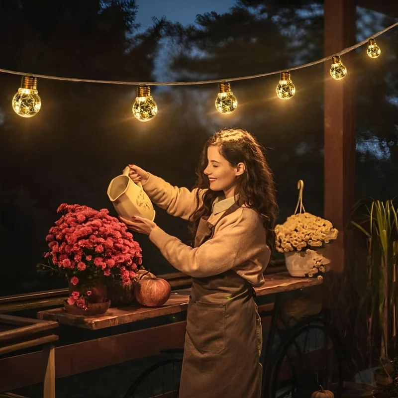 Zonne-energie Lichtsnoer Tuin 33ft LED Warm Wit Henneptouw Decoratief Buiten Terras Sfeerverlichting Waterdicht | Sansoti
