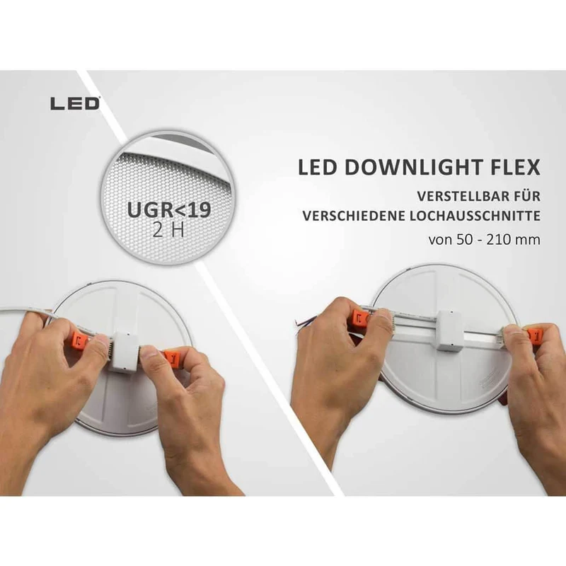 Einbau LED-Panel Ø 17,5cm Flex Dimmbar 15W Ausschnitt 5-16cm Warmweiß