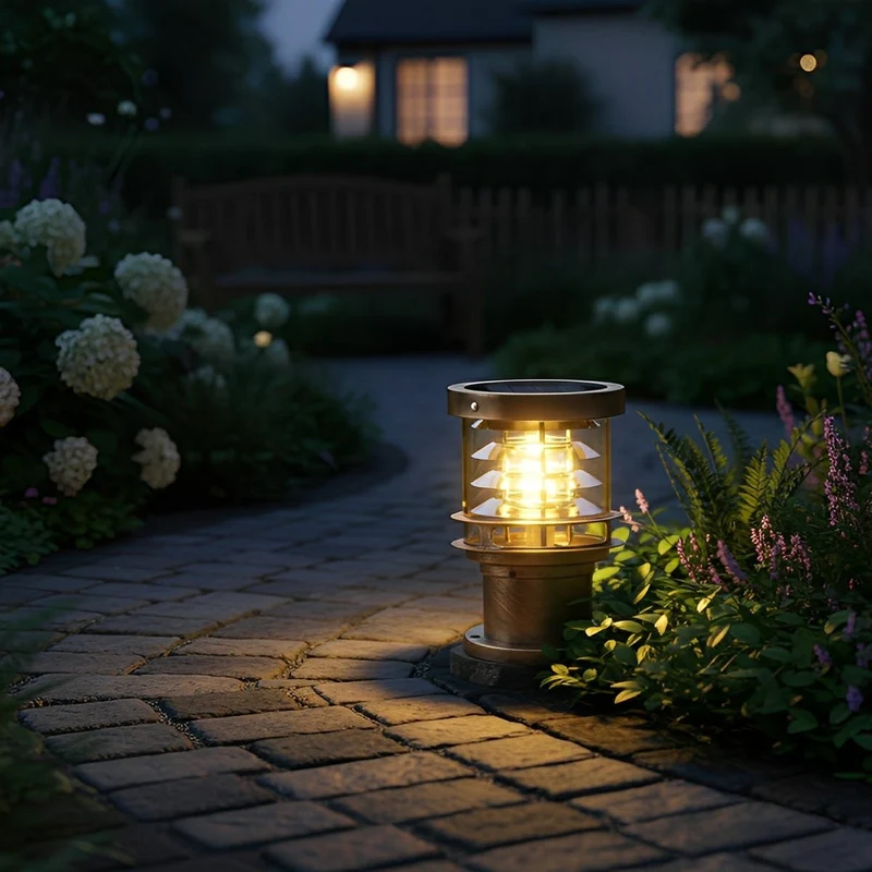 Solar Staande Buitenlamp Cilinder IP65 Waterdicht Aluminium Zwart Brons voor Oprit Pad en Terras | Sansoti