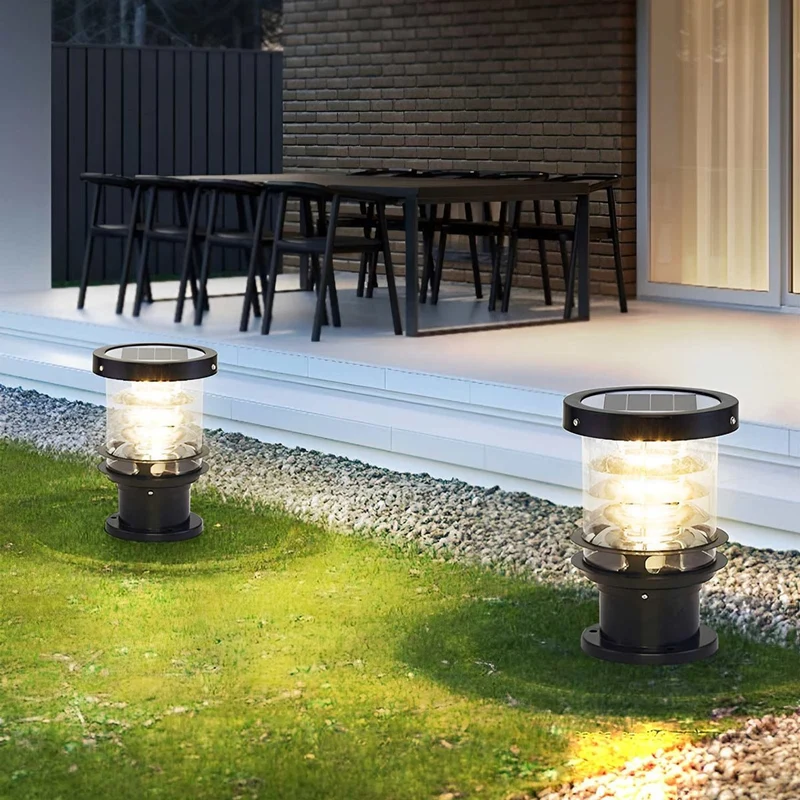 Solar Staande Buitenlamp Cilinder IP65 Waterdicht Aluminium Zwart Brons voor Oprit Pad en Terras | Sansoti