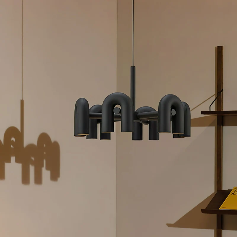 Modulaire Kroonluchter met U-Vormige Armen – Verstelbaar Design – Zwart, Grijs, Oranje of Blauw – 3, 4, 6 of 8 Lichtpunten – Modern Statement | Sansoti