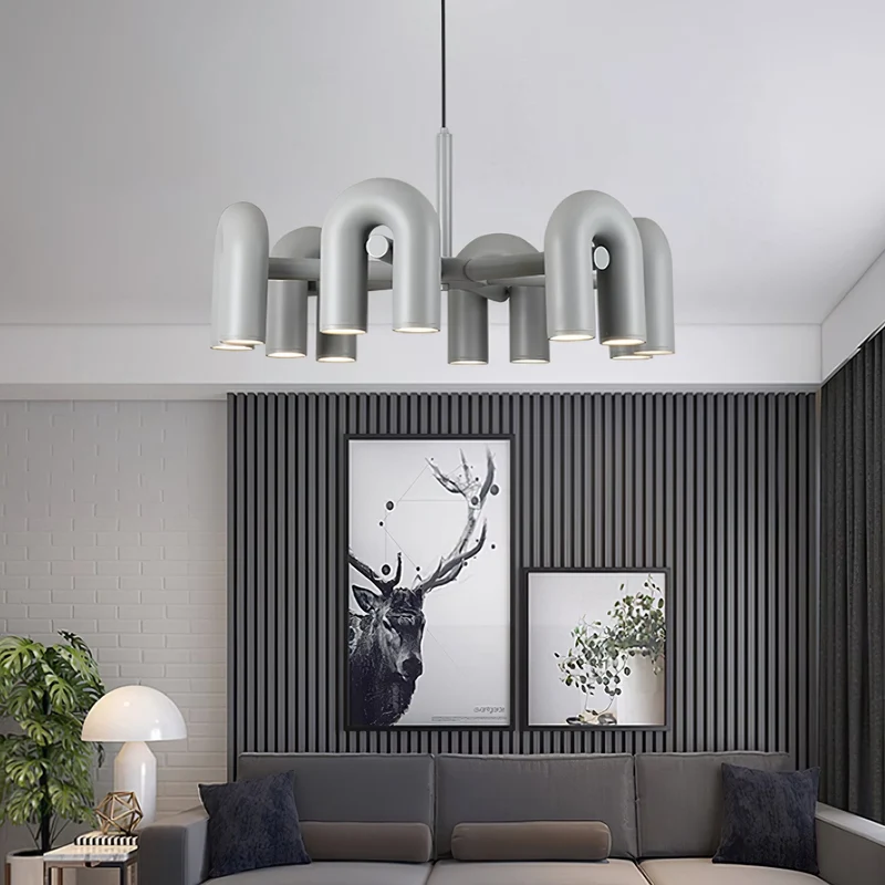 Modulaire Kroonluchter met U-Vormige Armen – Verstelbaar Design – Zwart, Grijs, Oranje of Blauw – 3, 4, 6 of 8 Lichtpunten – Modern Statement | Sansoti