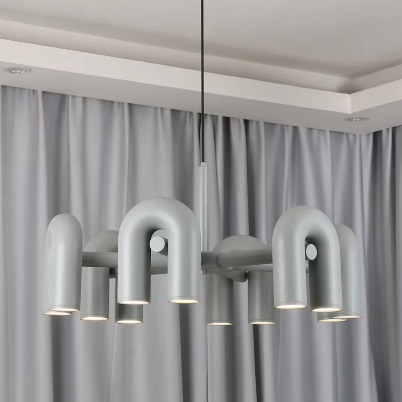 Modulaire Kroonluchter met U-Vormige Armen – Verstelbaar Design – Zwart, Grijs, Oranje of Blauw – 3, 4, 6 of 8 Lichtpunten – Modern Statement | Sansoti