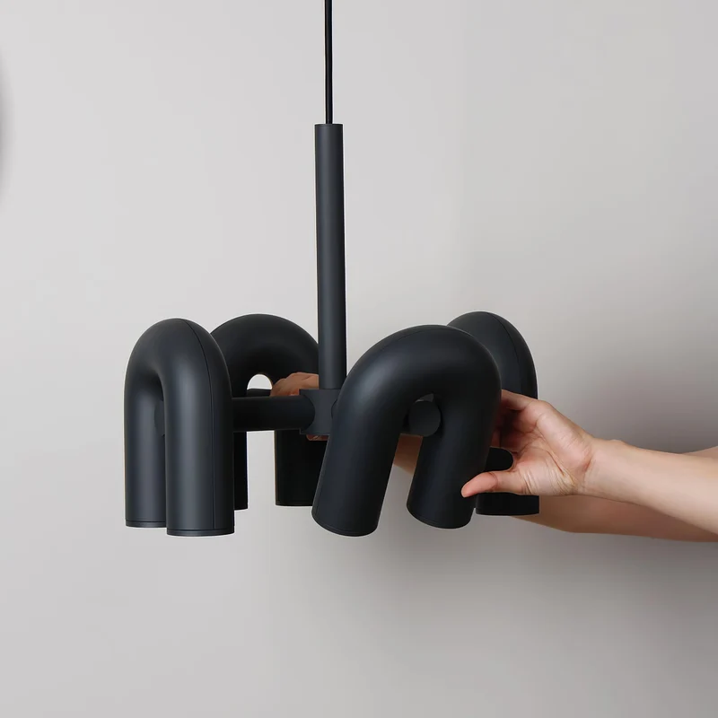 Modulaire Kroonluchter met U-Vormige Armen – Verstelbaar Design – Zwart, Grijs, Oranje of Blauw – 3, 4, 6 of 8 Lichtpunten – Modern Statement | Sansoti