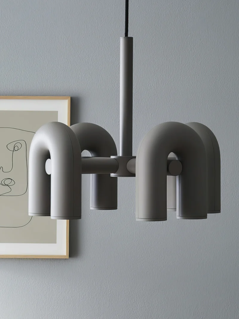 Modulaire Kroonluchter met U-Vormige Armen – Verstelbaar Design – Zwart, Grijs, Oranje of Blauw – 3, 4, 6 of 8 Lichtpunten – Modern Statement | Sansoti