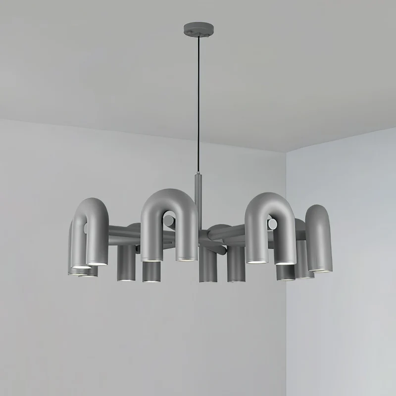 Modulaire Kroonluchter met U-Vormige Armen – Verstelbaar Design – Zwart, Grijs, Oranje of Blauw – 3, 4, 6 of 8 Lichtpunten – Modern Statement | Sansoti