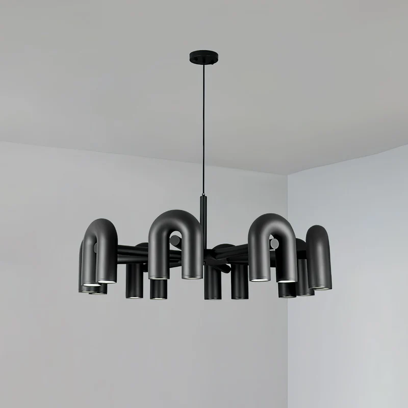 Modulaire Kroonluchter met U-Vormige Armen – Verstelbaar Design – Zwart, Grijs, Oranje of Blauw – 3, 4, 6 of 8 Lichtpunten – Modern Statement | Sansoti