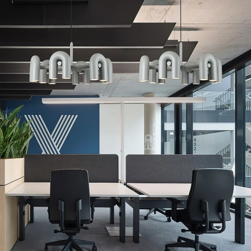 Modulaire Kroonluchter met U-Vormige Armen – Verstelbaar Design – Zwart, Grijs, Oranje of Blauw – 3, 4, 6 of 8 Lichtpunten – Modern Statement | Sansoti