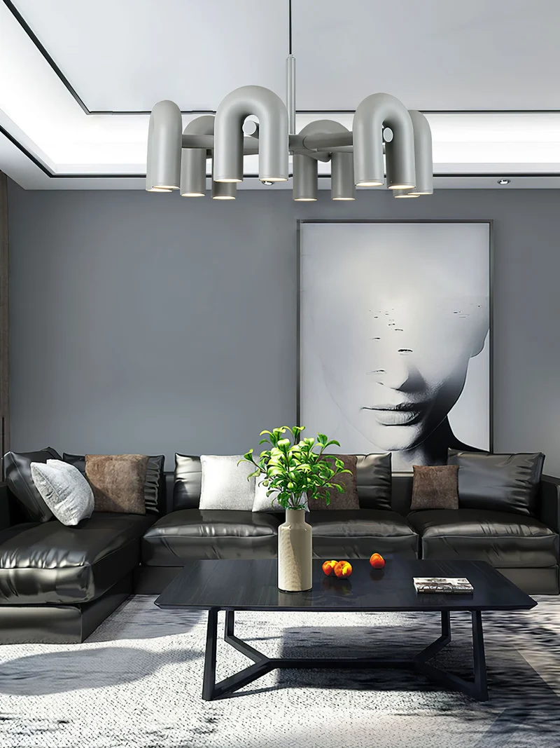 Modulaire Kroonluchter met U-Vormige Armen – Verstelbaar Design – Zwart, Grijs, Oranje of Blauw – 3, 4, 6 of 8 Lichtpunten – Modern Statement | Sansoti