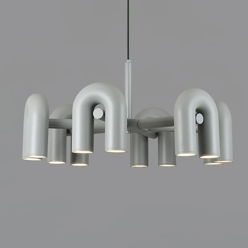 Modulaire Kroonluchter met U-Vormige Armen – Verstelbaar Design – Zwart, Grijs, Oranje of Blauw – 3, 4, 6 of 8 Lichtpunten – Modern Statement | Sansoti