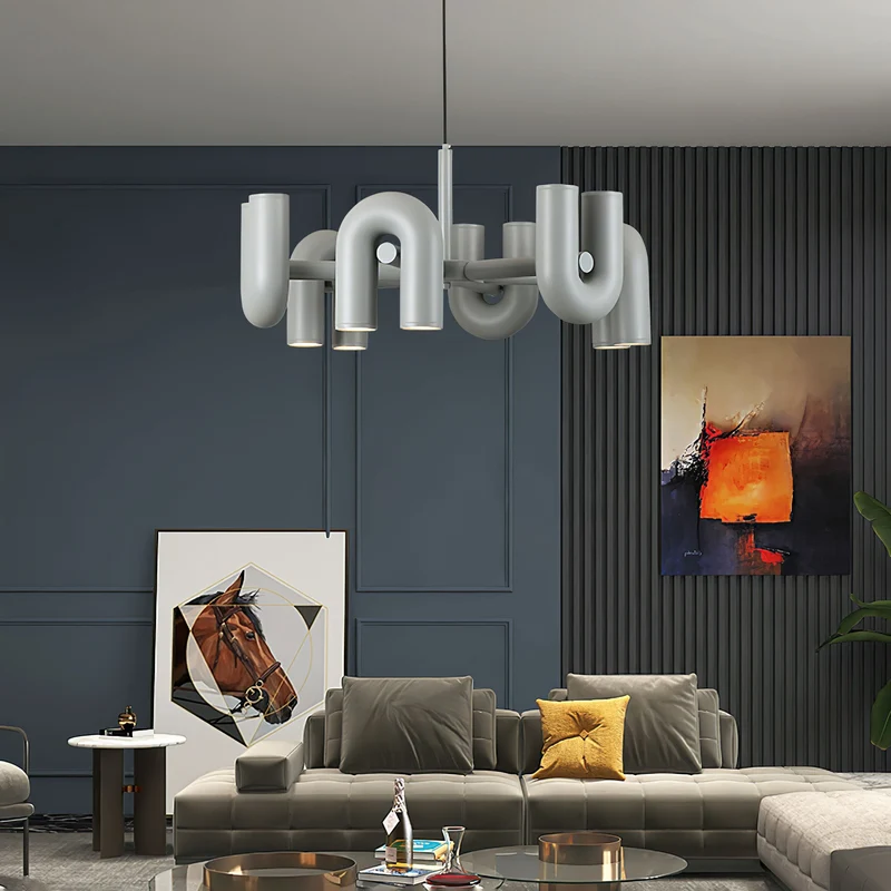 Modulaire Kroonluchter met U-Vormige Armen – Verstelbaar Design – Zwart, Grijs, Oranje of Blauw – 3, 4, 6 of 8 Lichtpunten – Modern Statement | Sansoti