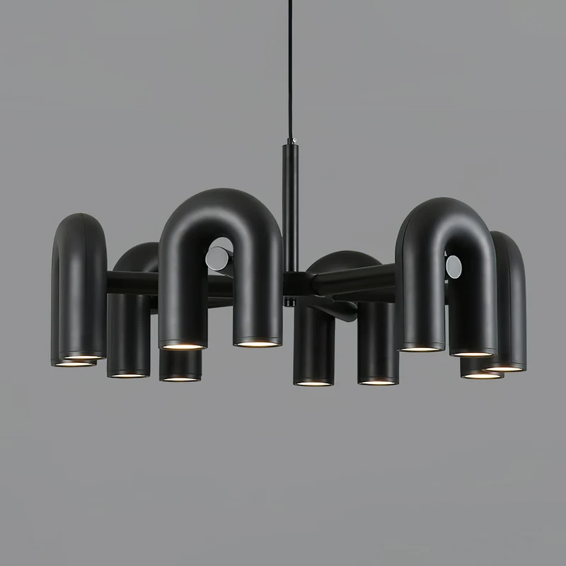 Modulaire Kroonluchter met U-Vormige Armen – Verstelbaar Design – Zwart, Grijs, Oranje of Blauw – 3, 4, 6 of 8 Lichtpunten – Modern Statement | Sansoti