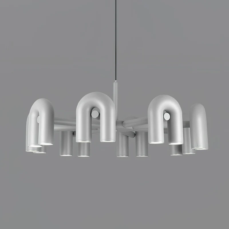 Modulaire Kroonluchter met U-Vormige Armen – Verstelbaar Design – Zwart, Grijs, Oranje of Blauw – 3, 4, 6 of 8 Lichtpunten – Modern Statement | Sansoti