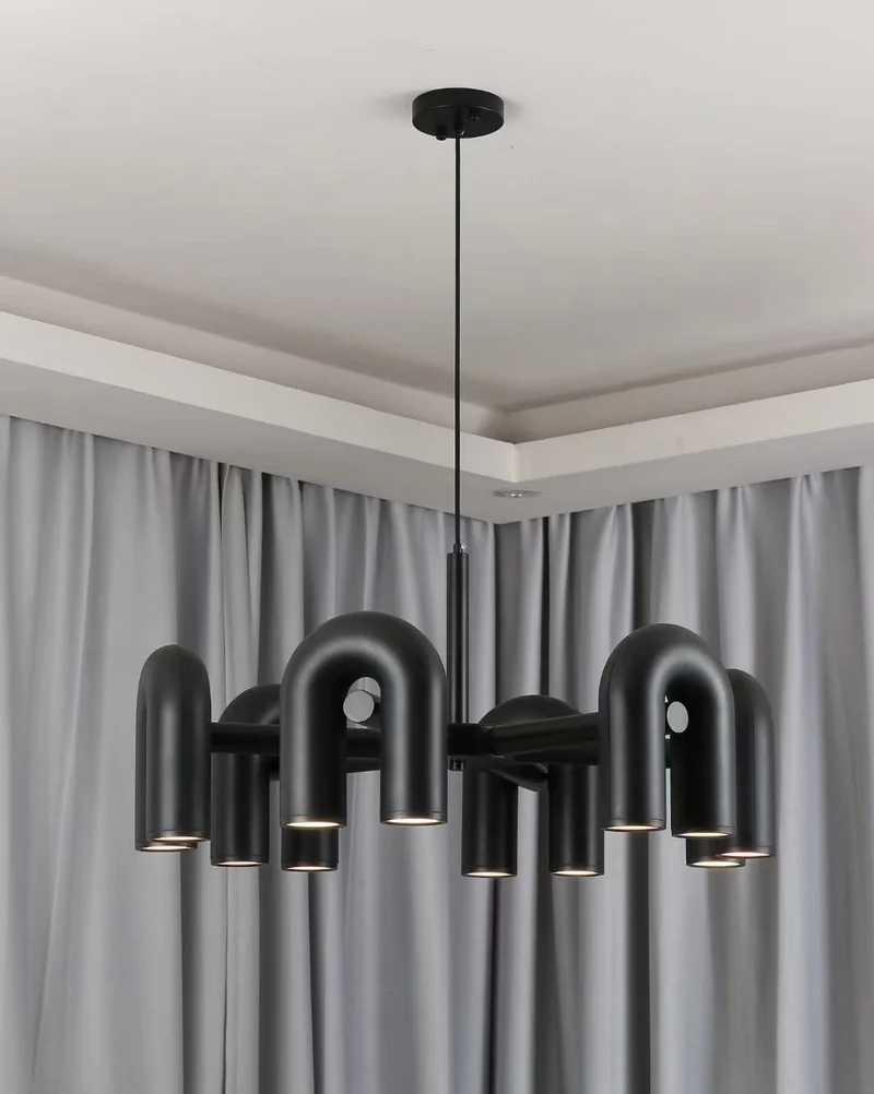 Modulaire Kroonluchter met U-Vormige Armen – Verstelbaar Design – Zwart, Grijs, Oranje of Blauw – 3, 4, 6 of 8 Lichtpunten – Modern Statement | Sansoti
