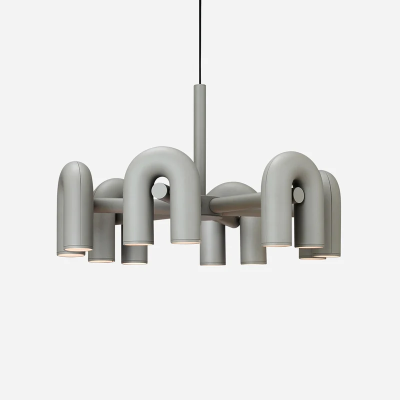 Modulaire Kroonluchter met U-Vormige Armen – Verstelbaar Design – Zwart, Grijs, Oranje of Blauw – 3, 4, 6 of 8 Lichtpunten – Modern Statement | Sansoti