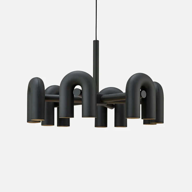 Modulaire Kroonluchter met U-Vormige Armen – Verstelbaar Design – Zwart, Grijs, Oranje of Blauw – 3, 4, 6 of 8 Lichtpunten – Modern Statement | Sansoti