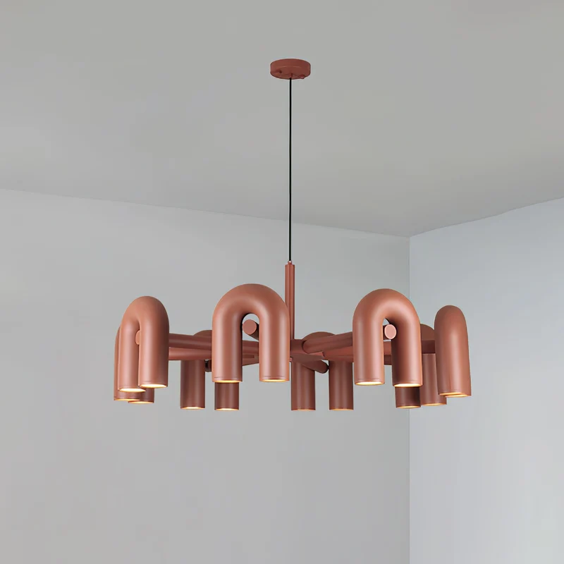 Modulaire Kroonluchter met U-Vormige Armen – Verstelbaar Design – Zwart, Grijs, Oranje of Blauw – 3, 4, 6 of 8 Lichtpunten – Modern Statement | Sansoti