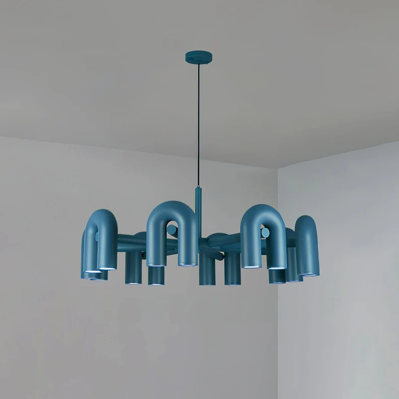 Modulaire Kroonluchter met U-Vormige Armen – Verstelbaar Design – Zwart, Grijs, Oranje of Blauw – 3, 4, 6 of 8 Lichtpunten – Modern Statement | Sansoti