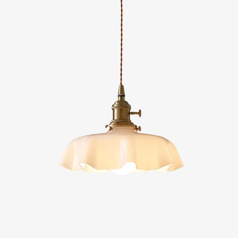 Geplooide Glazen Hanglamp met Messing Armatuur — Vintage Franse Stijl in Wit, Beige, Roze of Blauw — Verstelbare Kabel 150 cm | Sansoti