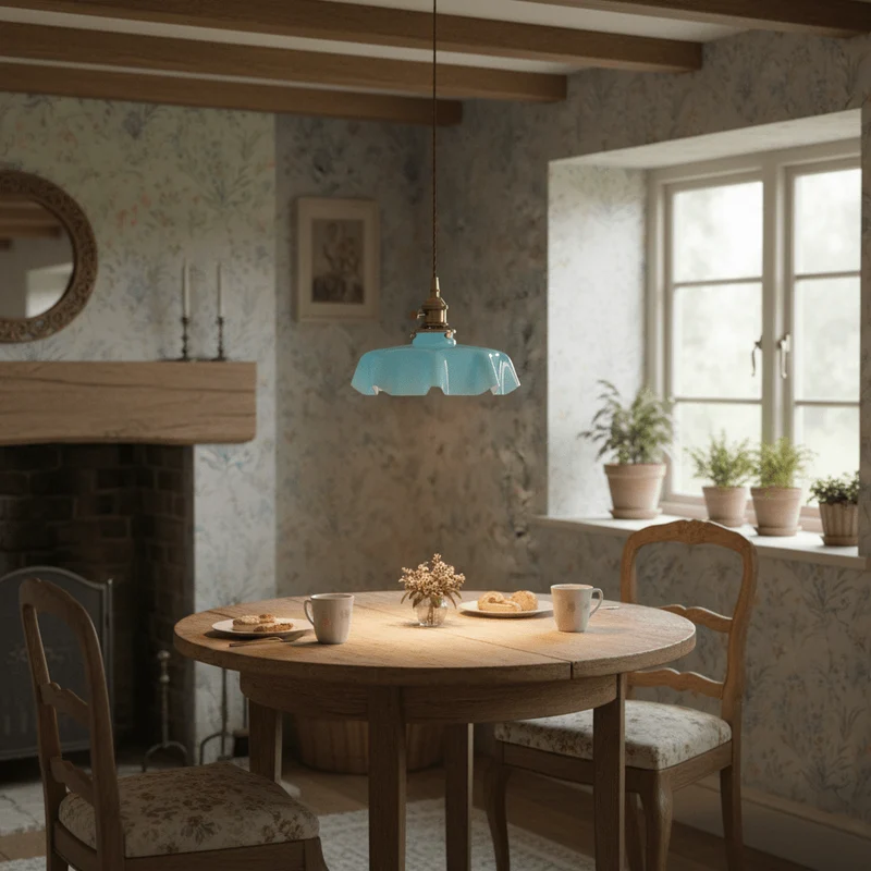 Geplooide Glazen Hanglamp met Messing Armatuur — Vintage Franse Stijl in Wit, Beige, Roze of Blauw — Verstelbare Kabel 150 cm | Sansoti