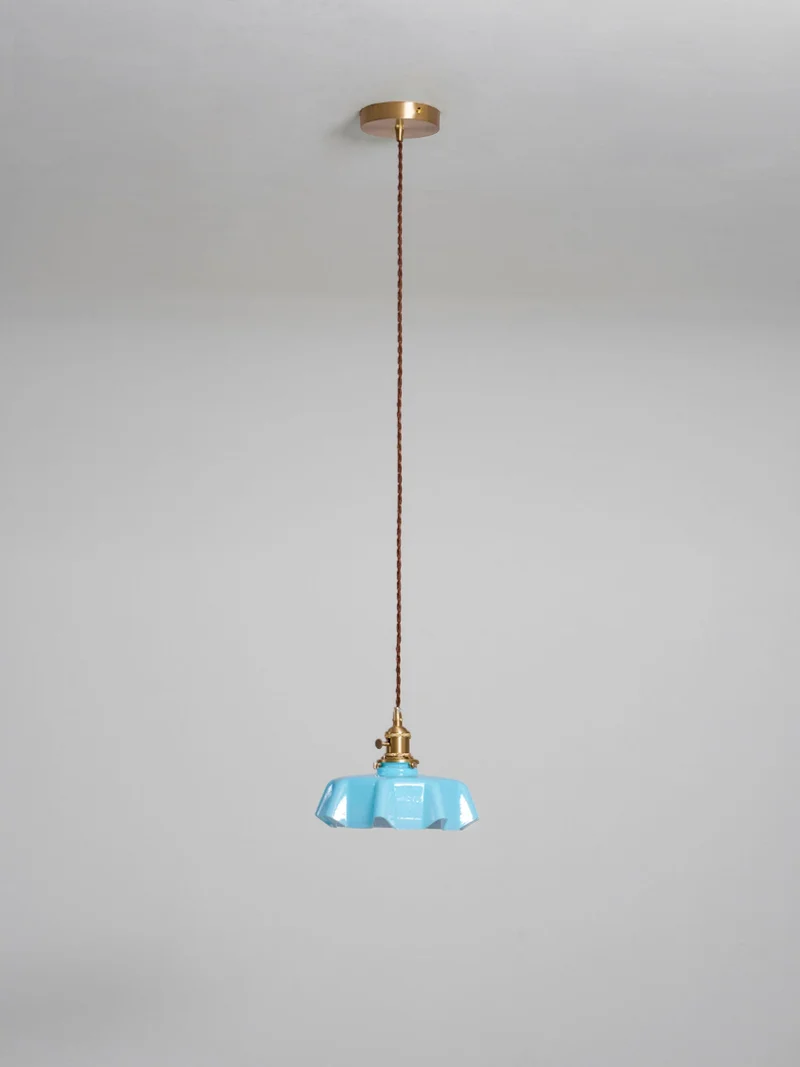 Geplooide Glazen Hanglamp met Messing Armatuur — Vintage Franse Stijl in Wit, Beige, Roze of Blauw — Verstelbare Kabel 150 cm | Sansoti